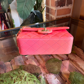 CHANEL Rectangular Mini Flap Pink Orange Lambskin Leather Top Handle