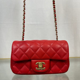 CHANEL Red Lambskin Mini Rectangle Shoulder Bag