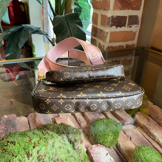 LOUIS VUITTON Multi Pochette Accessories Pink Brown Monogram Coated Canvas Crossbody Bag