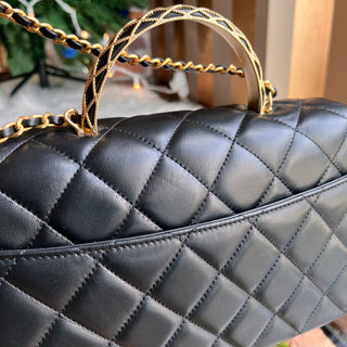 CHANEL Twist Flap Black Lambskin Top Handle Bag
