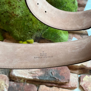 GUCCI Stirrup Wood Beige Canvas Belt SZ 80/32(4US)