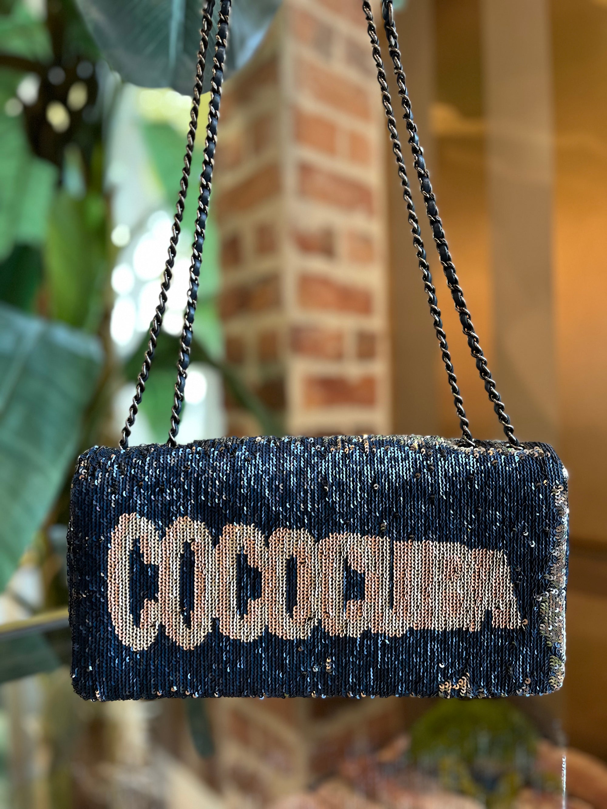 CHANEL Blue and SIlver Coco Cuba Sequin Flap
