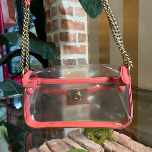 CHANEL Transparent And Pink Vinyl CC Chain Small Shoulder Bag