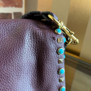 VALENTINO GARAVANI Maroon Rockstud Rolling Guitar Strap Crossbody Bag