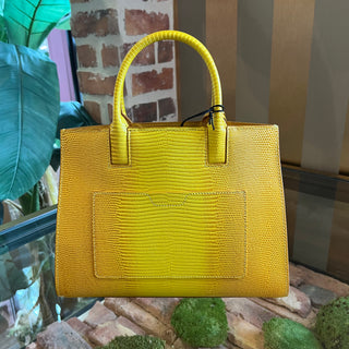 BURBERRY Frances Mini Yellow Lizard Embossed Leather Tote Bag