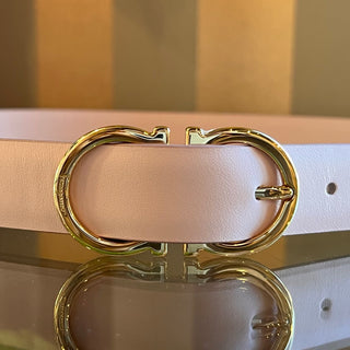 FERRAGAMO Pink Leather Gancini Belt SZ 85