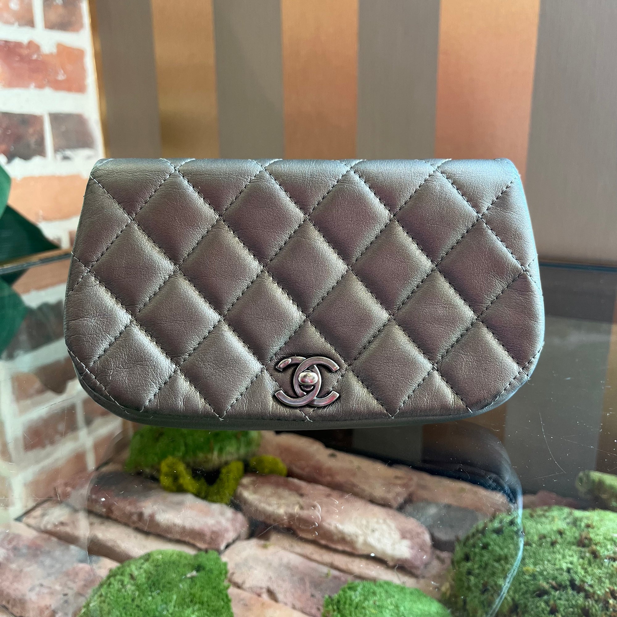 Chanel Gray Leather Coco Mail Clutch