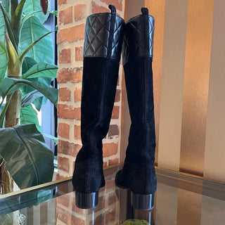 CHANEL Black Leather Suede CC Mid Calf Boots SZ 36.5 (US 6.5)