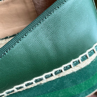 TORY BURCH Multicolor Knit Fabric Green Leather Espadrilles SZ 8