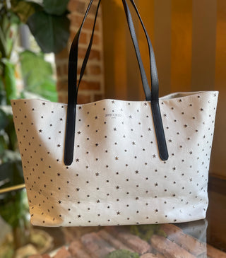 JIMMY CHOO White Leather Star Studded Tote