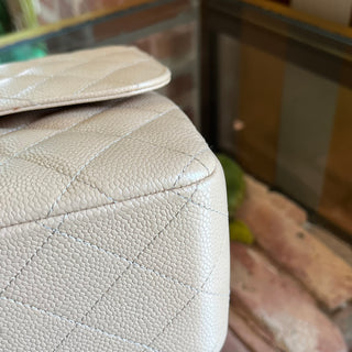 CHANEL Jumbo Double Flap Beige Caviar Quilted Leather Shoulder Bag