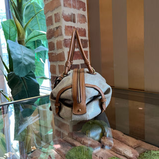 SALVATORE FERRAGAMO Brown Metallic Canvas Top Handle