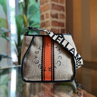STELLA MCCARTNEY Logo Striped Linen Crossbody