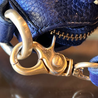 BRAHMIN Shoulder Bag Navy Blue Striped Leather Shoulder Bag