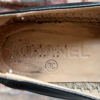 CHANEL CC Black Leather Espadrilles SZ 36 (US 6)