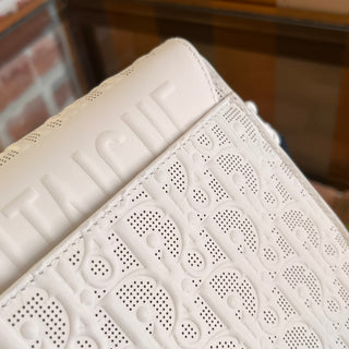DIOR Bobby Medium White Blue Calfskin Perforated Shoulder Bag