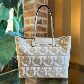 SALVATORE FERRAGAMO Gancini Travel Beige Canvas Tote Bag