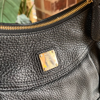 MCM Black Grained Leather Tassel Hobo Bag