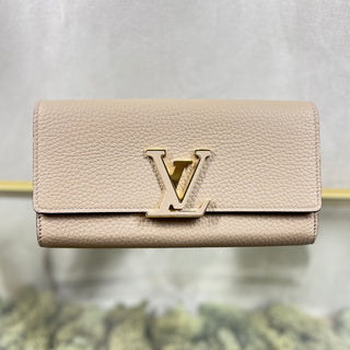 LOUIS VUITTON Taurillon Capucines Beige Leather Wallet