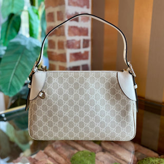 GUCCI White Beige GG Supreme Emblem Shoulder Bag