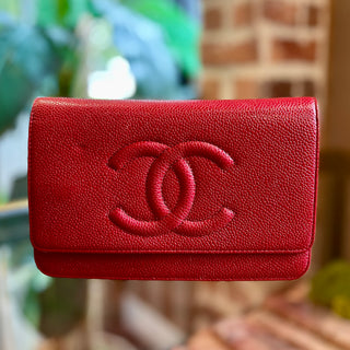 CHANEL Timeless CC Red Caviar Leather Wallet On Chain