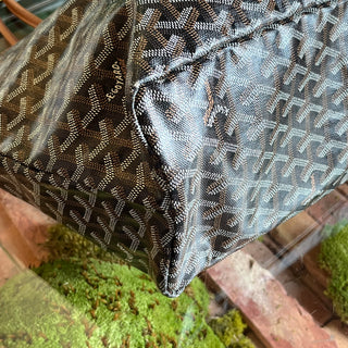 GOYARD Saint Louis PM Black Goyardine Canvas Chevroches Calfskin Tote