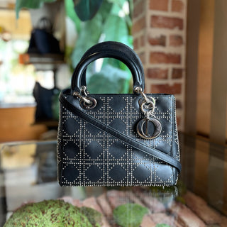 DIOR Lady Dior Black Studded Lambskin Leather Tote Bag