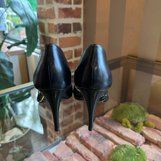 GIVENCHY Black Leather Heels with Silver Clasp SZ 39