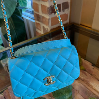 CHANEL Mini Blue Quilted Calfskin Leather Top Handle Bag