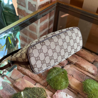 GUCCI Small GG Web Boat Pochette Brown Canvas Hand Bag