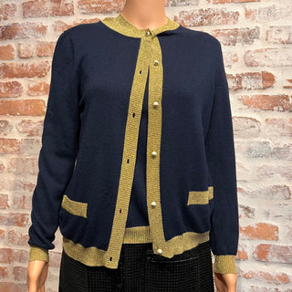 GUCCI Navy Blue Cashmere Blend Gold Button Cardigan SZSM