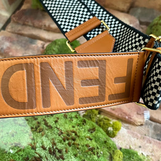 FEND IStrap You Ribbon Vitello King Logo Embossed Gingham Woven Adjustable Bag Strap