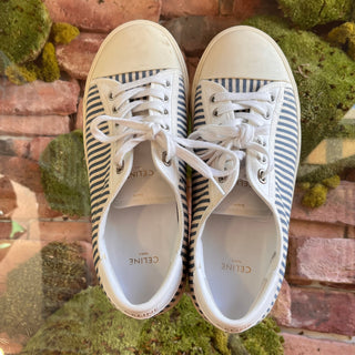 CELINE Blue White Stripe Canvas Sneakers SZ38(8US)