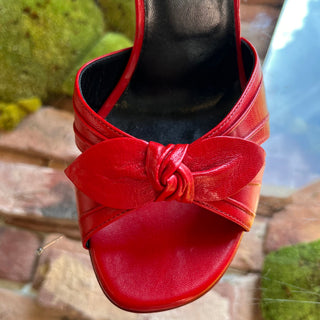 SAINT LAURENT Red Leather Heels w/Bow SZ 39 (US 9)