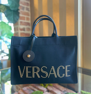 VERSACE Studded Large Black Canvas Tote TS3714