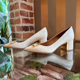 TORY BURCH T Logo White Leather Heels SZ 8.5
