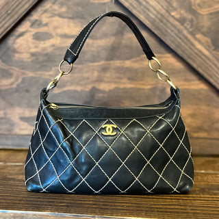 CHANEL Wild Stitch Black Calfskin Leather Shoulder Bag