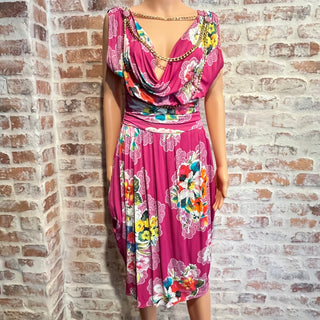 DOLCE&GABBANA Pink Floral Print Vintage Knee Length Chain Dress SZ40