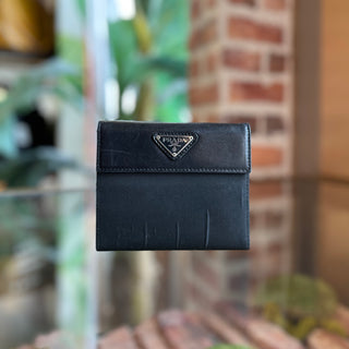 PRADA Lambskin Nylon Bifold Triangle Enamel Wallet