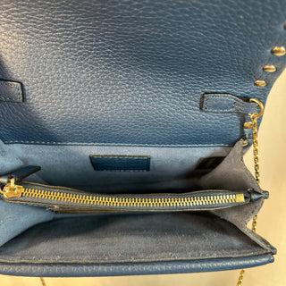 VALENTINO GARAVANI Vitello Rockstud Blue Wallet on Chain