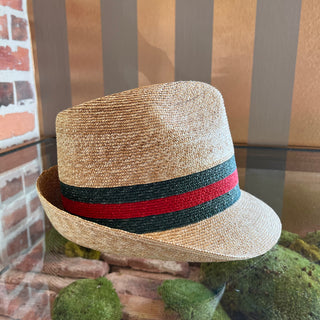 GUCCI Raffia Web Stripe Fedora Hat SZ 57 (M)