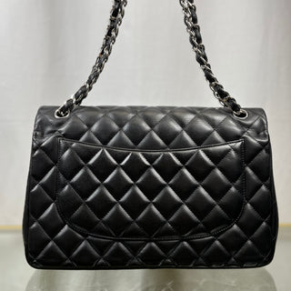 CHANEL Double Flap Jumbo Black Lambskin Shoulder Bag