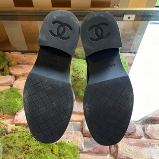 CHANEL Black Leather Interlocking CC Platform Boots w/ Velvet Toes SZ 39 (US 9)