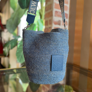 LOEWE Slit Mini Blue Raffia Tote Bag
