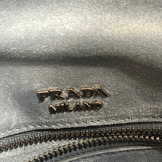 PRADA Etiquette Black Glace Calfskin Studded Flap Crossbody Bag