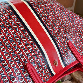 TORY BURCH Red Gemini Link Coated Canvas Tote