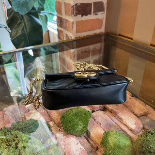 GUCCI GG Marmont Mini Black Matelasse Chevron Lambskin Leather Shoulder bag