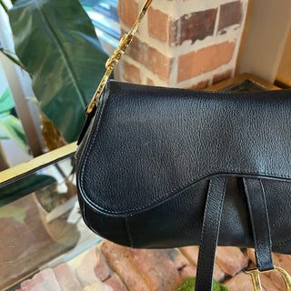 CHRISTIAN DIOR Saddle Black Leather Vintage Double Shoulder Bag