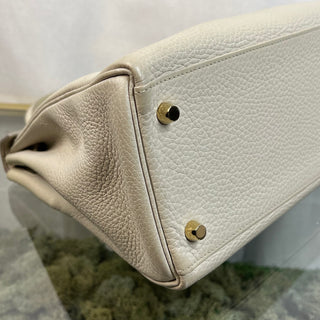 HERMES Kelly 28 Mushroom Clemence Taurillon Top Handle Bag