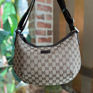 GUCCI Beige Brown Original GG Canvas Round Crossbody Bag